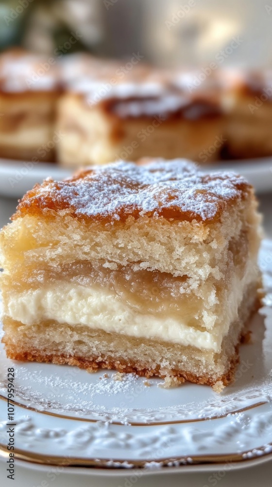Delicious käsekuchen slice with light fluffy texture perfect for spring celebrations Delicious käsekuchen slice with light fluffy texture perfect for spring celebrations