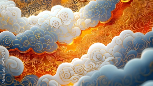Fototapeta Naklejka Na Ścianę i Meble -  Traditional Chinese 3d auspicious cloud illustration poster background