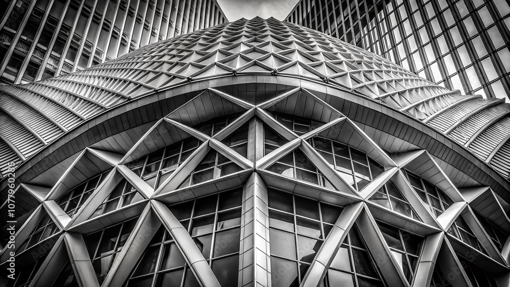 Obraz premium Grayscale Static Texture of Modern Architectural Elements Showcasing Unique Patterns, Lines, and Details in Urban Settings for Creative and Artistic Applications