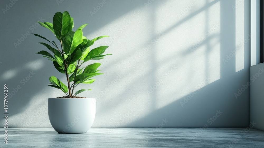 A potted plant in a minimalist room with soft shadows. A potted plant in a minimalist room with soft shadows.