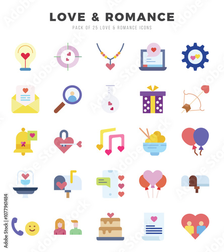 Love & Romance elements. Flat web icon set. Simple vector illustration.