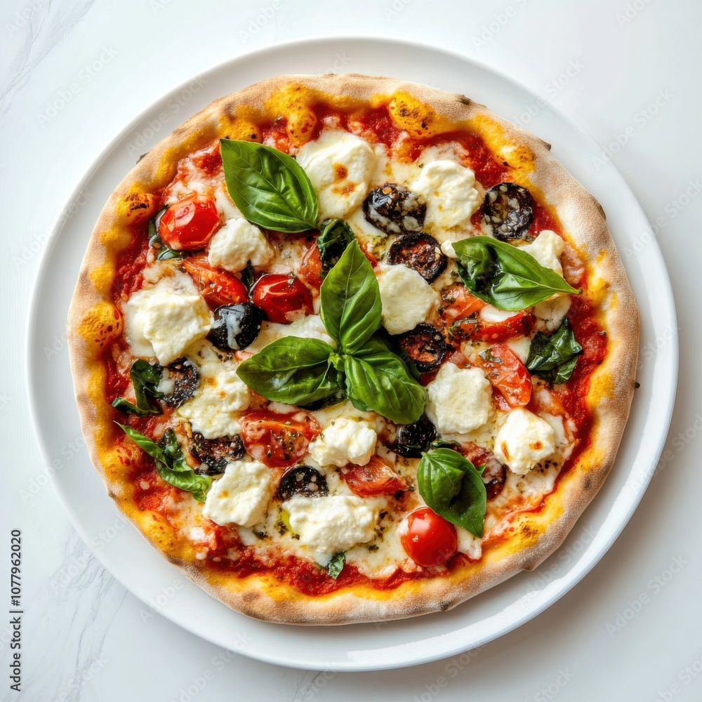 A delicious homemade pizza with a crispy crust, tomato sauce, mozzarella cheese A delicious homemade pizza with a crispy crust, tomato sauce, mozzarella cheese