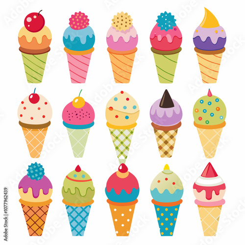 Ice Cream Sundae Icons, Ice Cream Cone Variety Pack, Colorful Ice Cream Icons