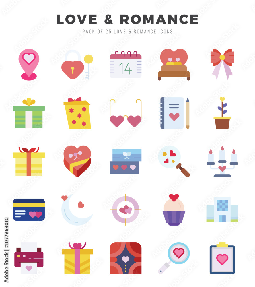 Set of Love & Romance Icons Flat icons collection. Set of Love & Romance Icons Flat icons collection.