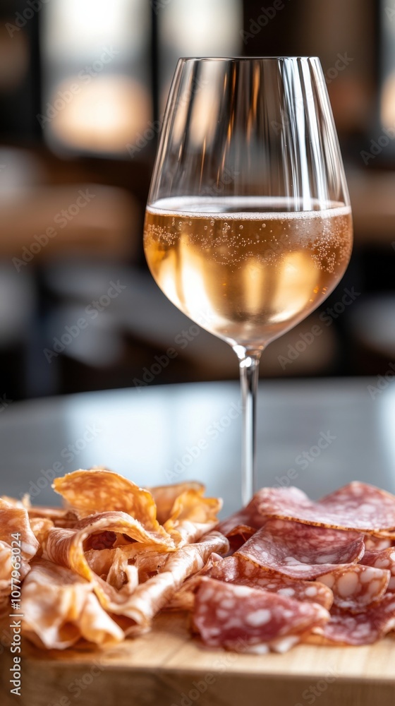 Elegant glass of riesling with charcuterie board for wine tasting or culinary presentation Elegant glass of riesling with charcuterie board for wine tasting or culinary presentation