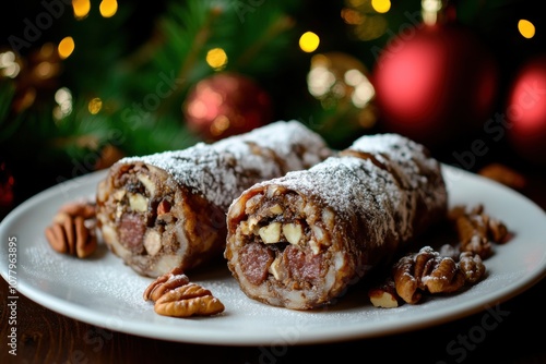 Festive armenian sweet sud with nuts and powdered sugar for holiday celebrations photo