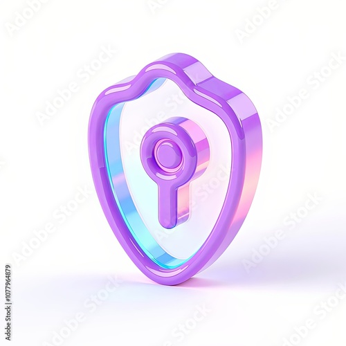 3D Cryptographic Key Visualization with Whimsical Holographic Overlay Design 3D minimalist design, describe visual characteristics such as 3D design