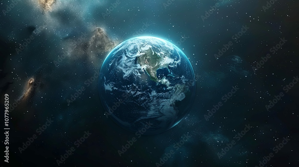 A Close-Up View of Earth in Space with Stars and Nebulas A Close-Up View of Earth in Space with Stars and Nebulas
