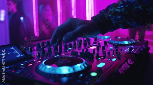 DJ Mixer in a Vibrant Nightclub Setting