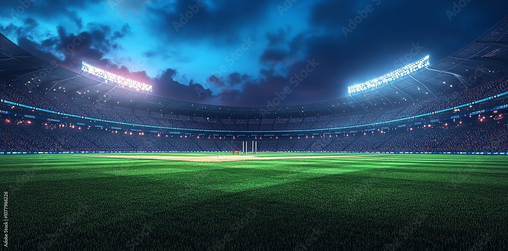 custom made wallpaper toronto digitalEmpty cricket stadium at night with floodlights and a cloudy sky.