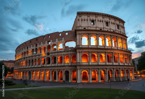 Colosseum Rome Italy Illuminated Arches Ancient Architecture Sunset Twilight