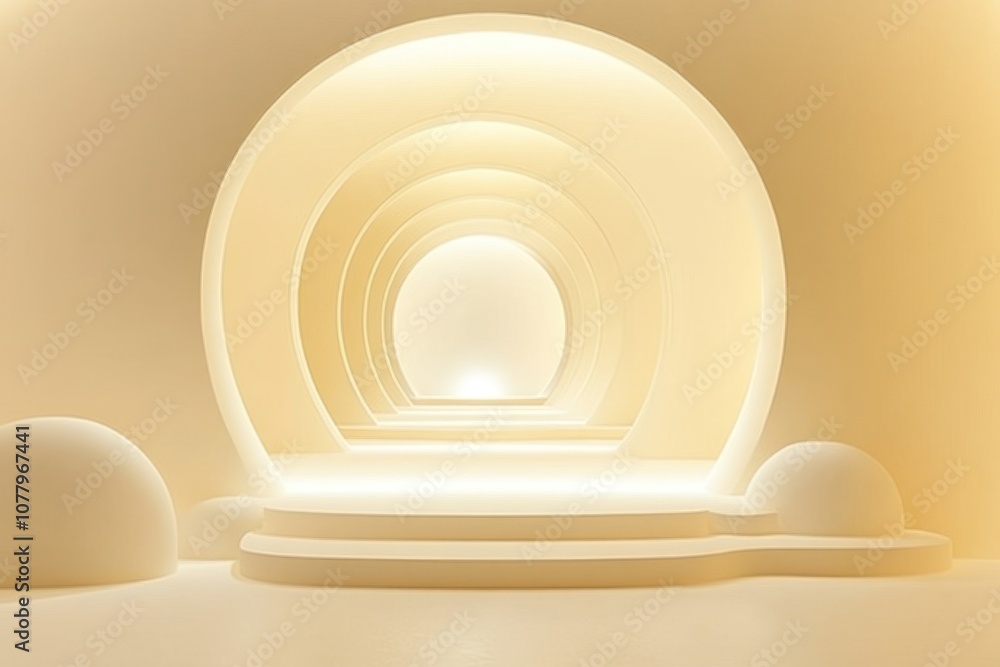 Fototapeta premium A serene, minimalistic space with glowing arches and soft curves.