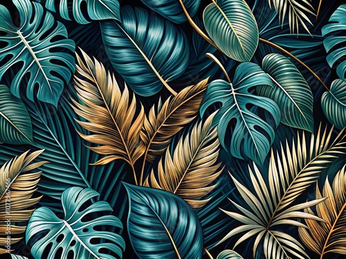 Luxurious Tropical Leaves Wallpaper Design Featuring Elegant Botanical Foliage in Silhouette Photography for Fabric, Prints, Banners, and Invitations