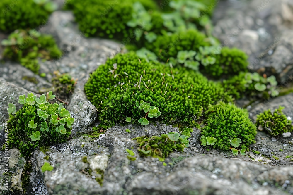 Obraz premium Green moss on stone wall