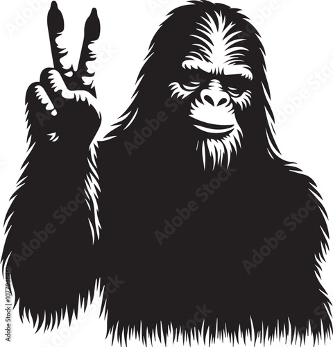 Bigfoot silhouette making a peace sign