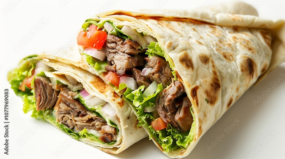 Tortilla wrap with meat and vegetables Tortilla wrap with meat and vegetables