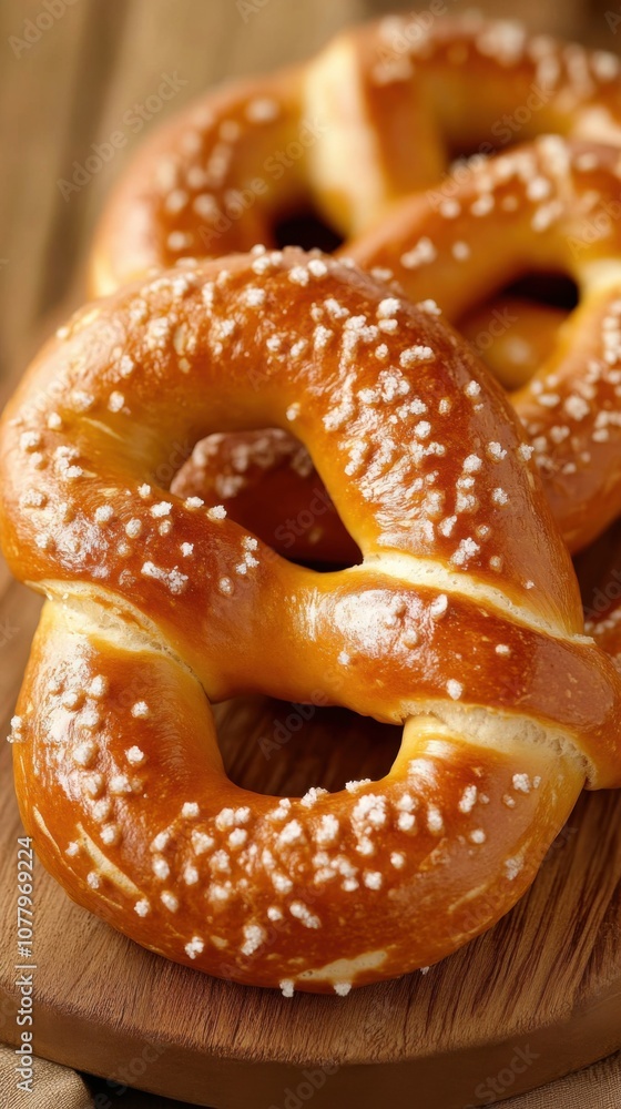 Hearty bavarian pretzel on wooden board for culinary delight Hearty bavarian pretzel on wooden board for culinary delight