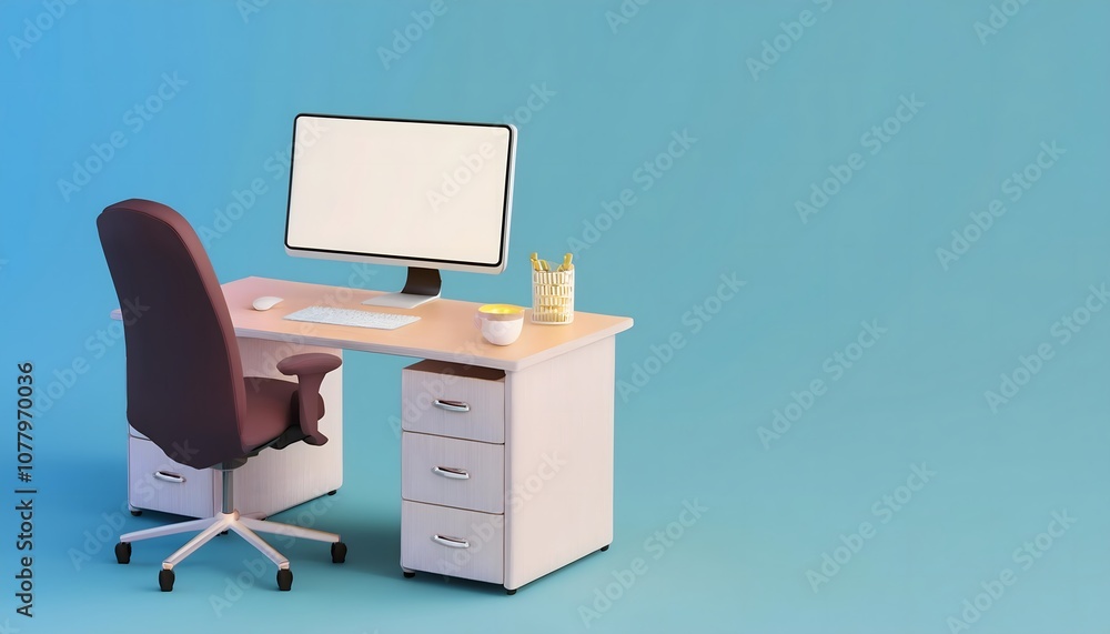 Ergonomic desk setup to prevent burnout, healthy posture, 3D illustration. Ergonomic desk setup to prevent burnout, healthy posture, 3D illustration.