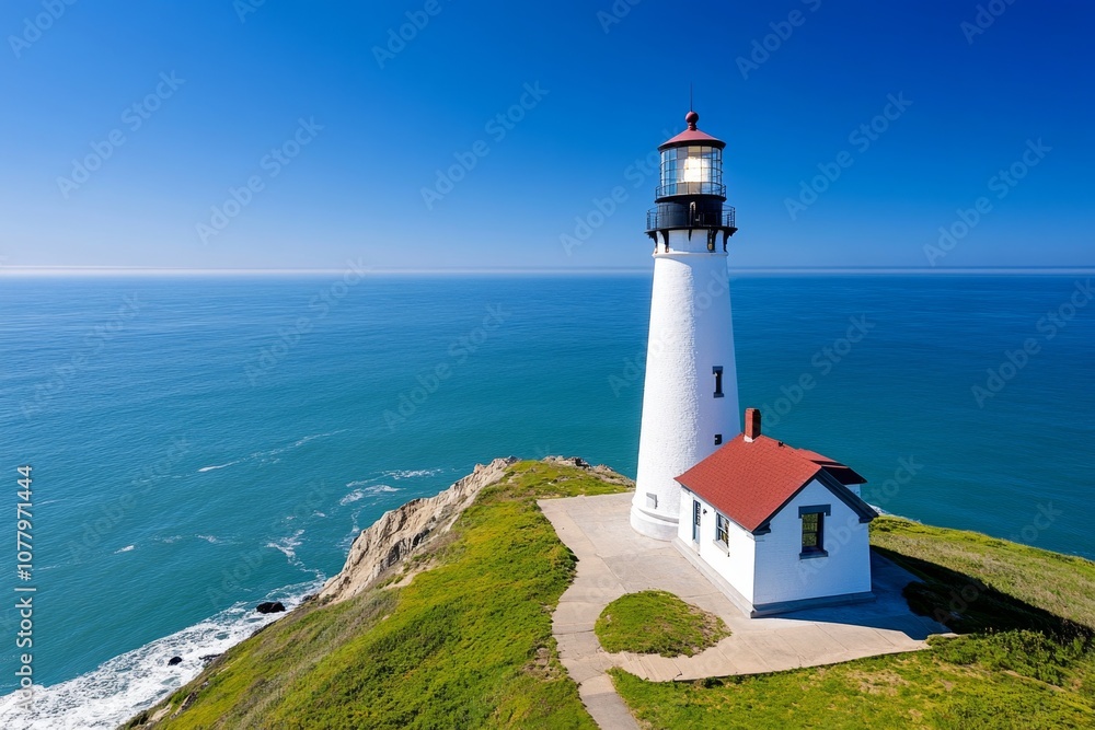 A lighthouse casting its light over a rugged coastline, with rocks and waves adding texture A lighthouse casting its light over a rugged coastline, with rocks and waves adding texture