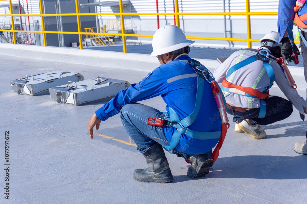 Engineer Slab Inspection Engineer is working inspection damaged of roof slab of watertank ...