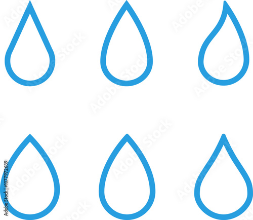 Vector blue water drop icon set. Flat droplet shapes collection.