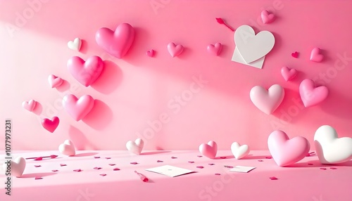 Playful Valentine background with cartoon-style hearts, cupid arrows, and love notes on a bright pink canvas.