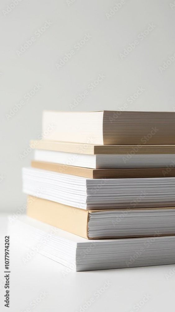 A stack of papers with a white envelope on top A stack of papers with a white envelope on top