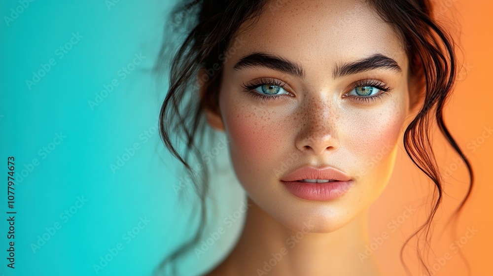 Portrait of a Woman with Blue Eyes and Freckles Portrait of a Woman with Blue Eyes and Freckles