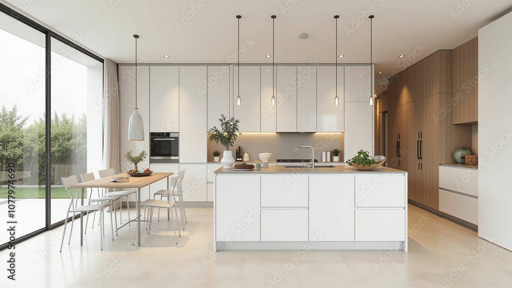Minimalist and Elegant Kitchen with Wooden Accents and Marble Backsplash Minimalist and Elegant Kitchen with Wooden Accents and Marble Backsplash