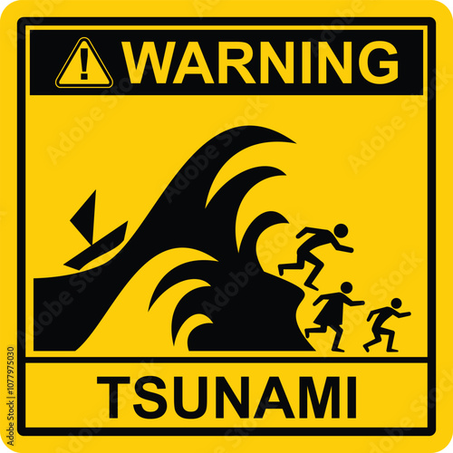 Warning, TSUNAMI sign and label vector