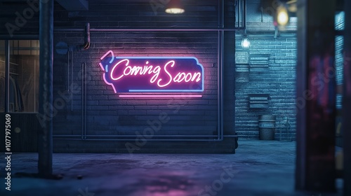 Coming Soon Retro Neon Sign on Trendy Background. AI Generative photo