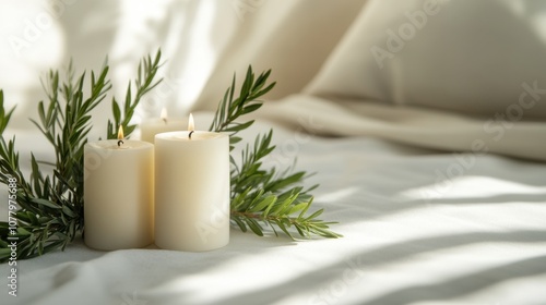 Minimalist flat lay for swedish all saints day with candles and greenery