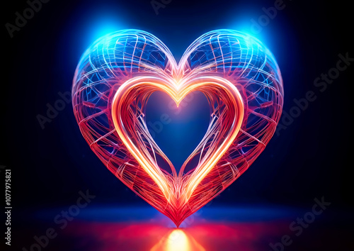 Glowing heart shape on dark background. 3d rendering toned image