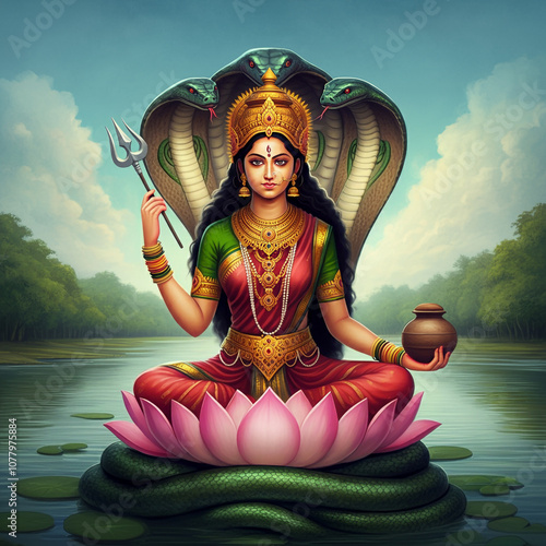 Goddess Manasa Devi with a ...
