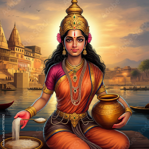 Goddess Annapurna holding a...