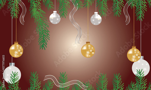 Christmas holiday background. Christmas tree with ornaments, colorful Christmas lights. For Christmas and New Year cards, headers, party posters banners. Vector illustration. EPS 10