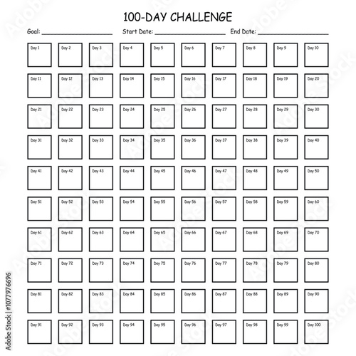 100 Day challenge calendar and goal Planner. Daily tracker with motivation word and goals. Plan your day make dream happen. Habit Tracker. Minimalist simple planner