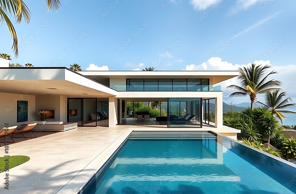 Fototapeta premium Modern Villa with Infinity Pool and Ocean View,