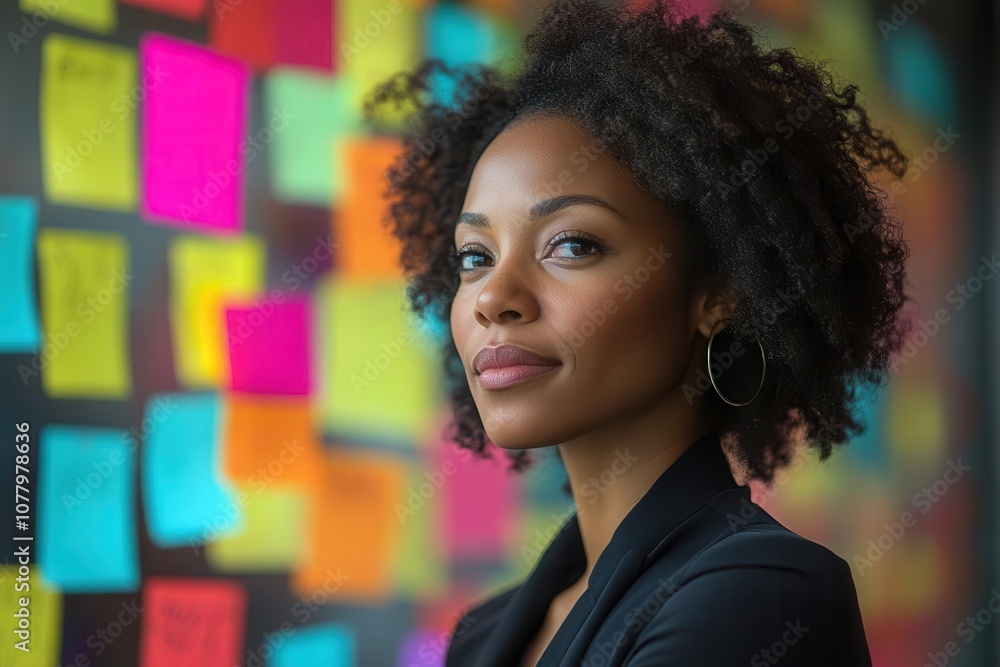 young african american executive manager passionate about her strategy ideas energetically writing on sticky notes during a vibrant corporate meeting in a modern office full of creativity young african american executive manager passionate about her strategy ideas energetically writing on sticky notes during a vibrant corporate meeting in a modern office full of creativity
