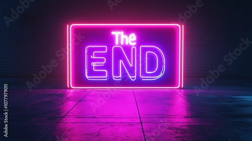 The End Retro Neon Sign on Trendy Background. AI Generative photo