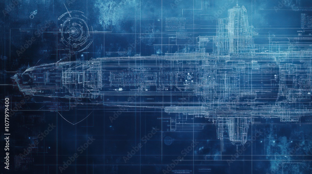 Blueprint of a battleships anti-submarine warfare system, showing sonar arrays, depth charges, and torpedo launchers in technical detail Blueprint of a battleships anti-submarine warfare system, showing sonar arrays, depth charges, and torpedo launchers in technical detail