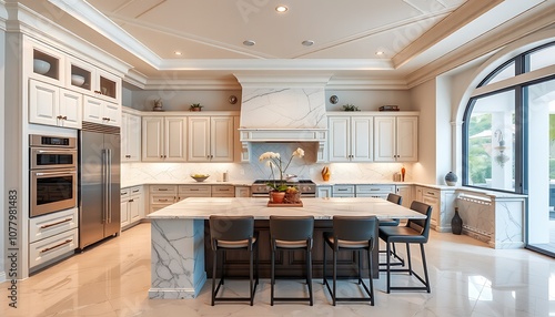 Modern Luxury Kitchen Island with Marble Counterto...