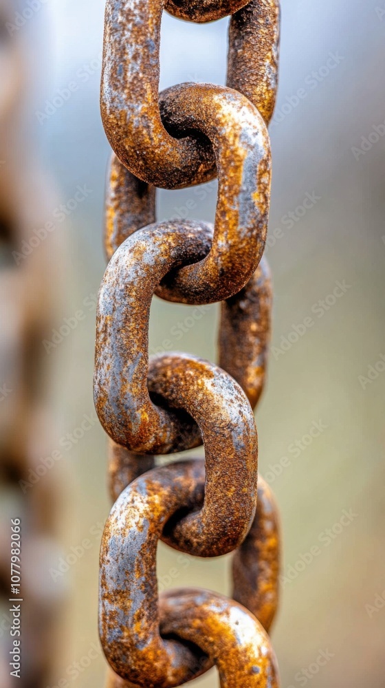 Rustic close-up of a weathered gold chain with interlocking links for industrial design