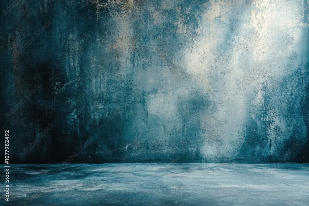Blue grunge textured wall and floor with light. Blue grunge textured wall and floor with light.