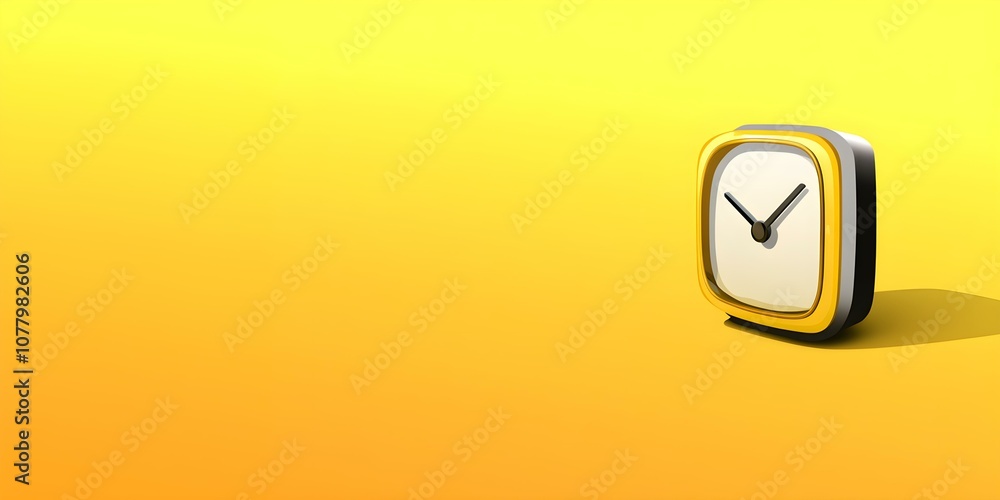 A modern alarm clock icon placed on the right side, standing out against a panoramic yellow background with space for additional content.