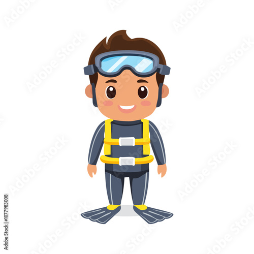 Diver Cute Worker Work Job Profession Professional Occupation Cartoon Character
