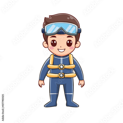 Diver Cute Worker Work Job Profession Professional Occupation Cartoon Character
