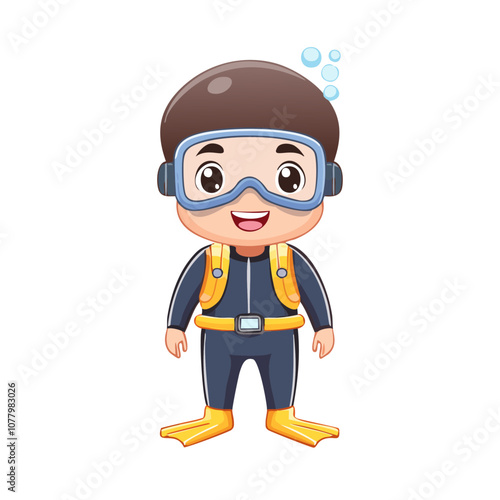 Diver Cute Worker Work Job Profession Professional Occupation Cartoon Character
