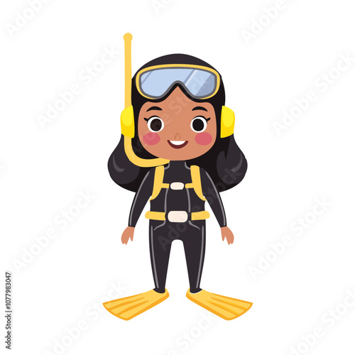 Diver Cute Worker Work Job Profession Professional Occupation Cartoon Character
