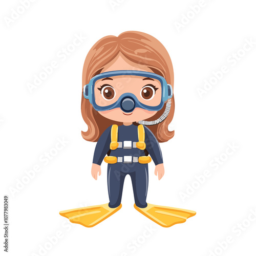 Diver Cute Worker Work Job Profession Professional Occupation Cartoon Character
